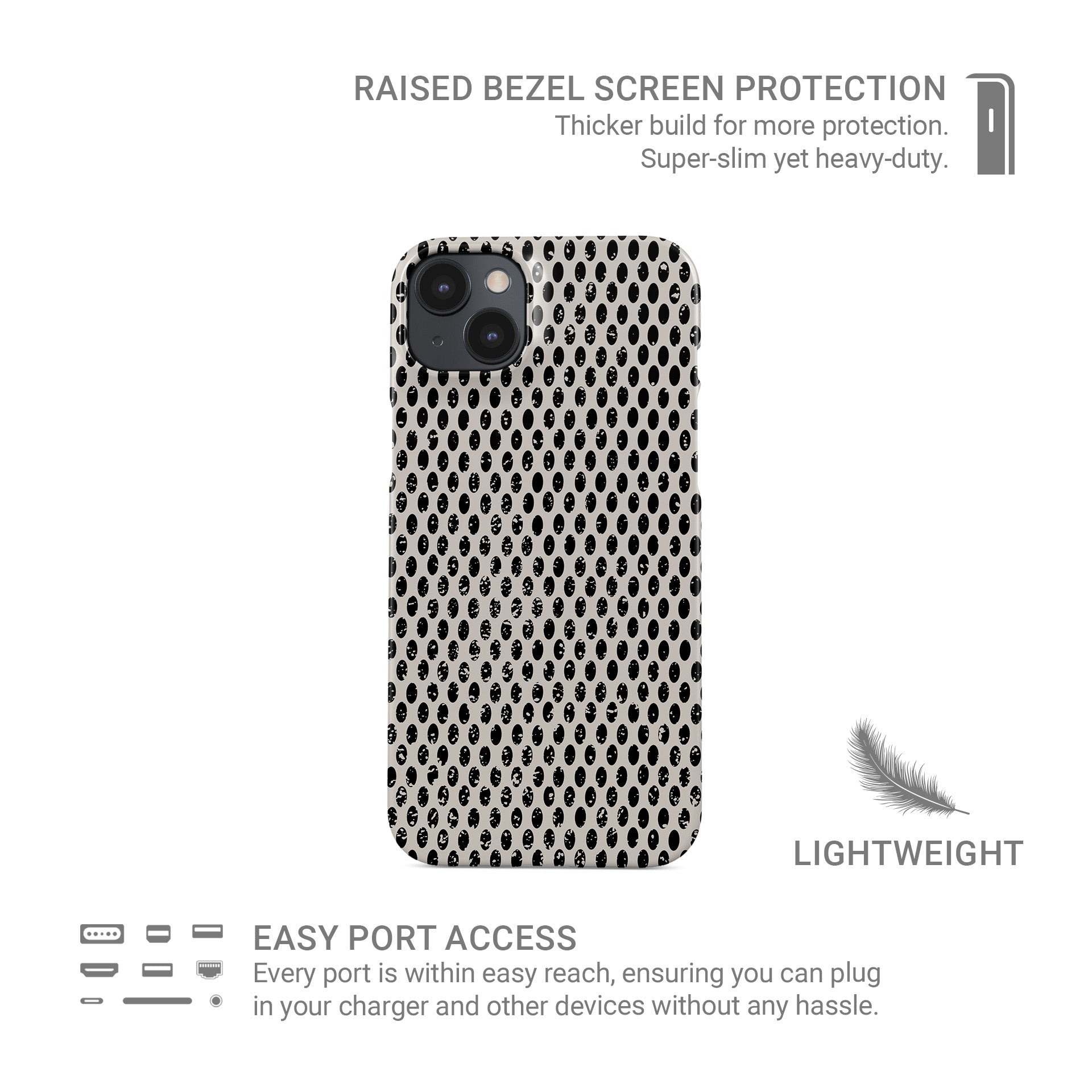 Ivory Ink Snap Phone Case in glossy ivory and black dotted design – Ink and Ember Collection by Case & Charm
