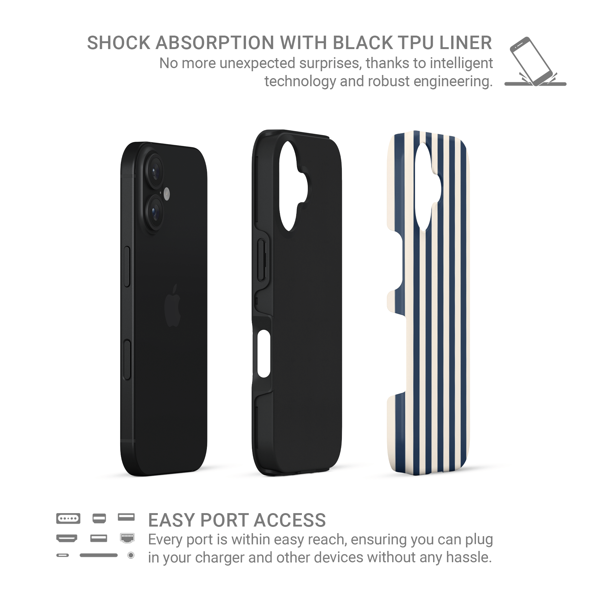 Blue stripe tough protective phone case for iPhone, Samsung and Pixel