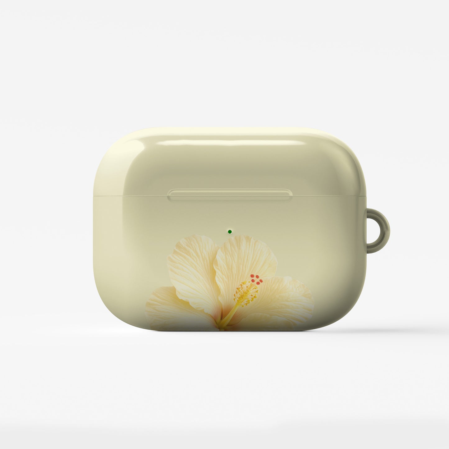 Yellow hibiscus AirPods case with soft lemon floral print on a glossy Apple AirPods case by Case & Charm.