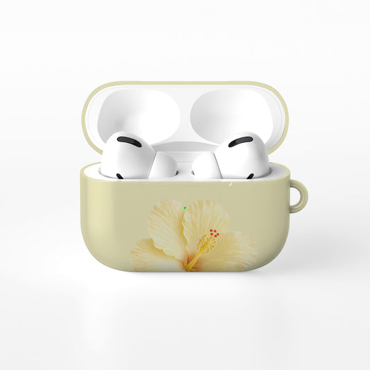 Yellow hibiscus AirPods case with soft lemon floral print on a glossy Apple AirPods case by Case & Charm.