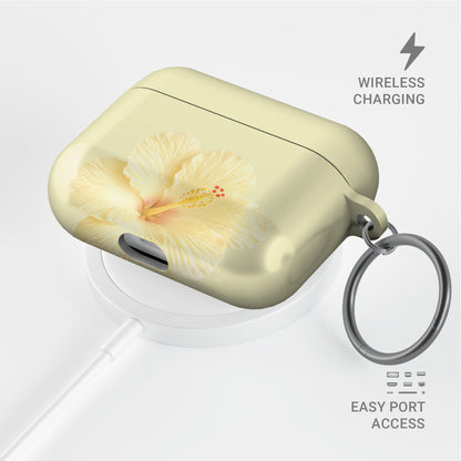 Yellow hibiscus AirPods case with soft lemon floral print on a glossy Apple AirPods case by Case & Charm.
