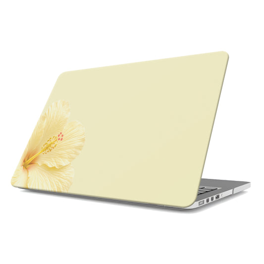Yellow hibiscus MacBook case with soft lemon floral print on a slim hard shell Apple MacBook cover by Case & Charm.