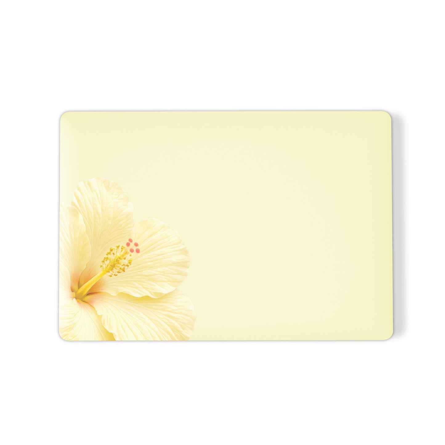 Yellow hibiscus MacBook case with soft lemon floral print on a slim hard shell Apple MacBook cover by Case & Charm.
