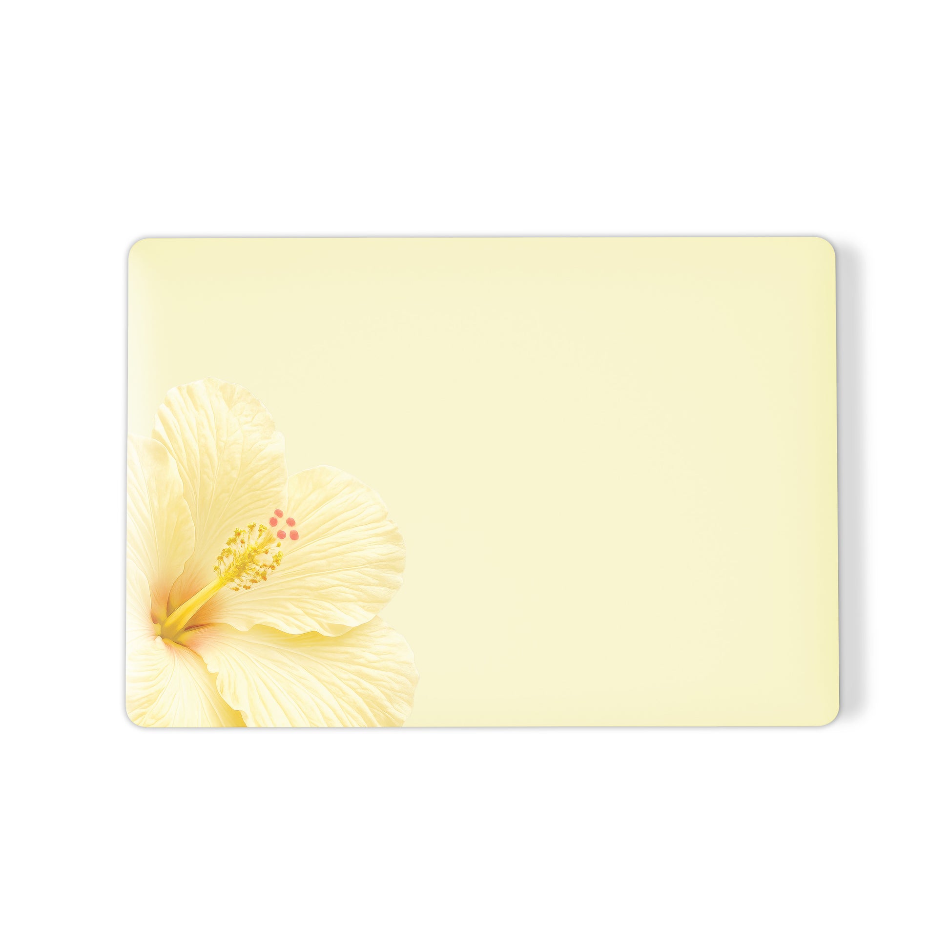 Yellow hibiscus MacBook case with soft lemon floral print on a slim hard shell Apple MacBook cover by Case & Charm.