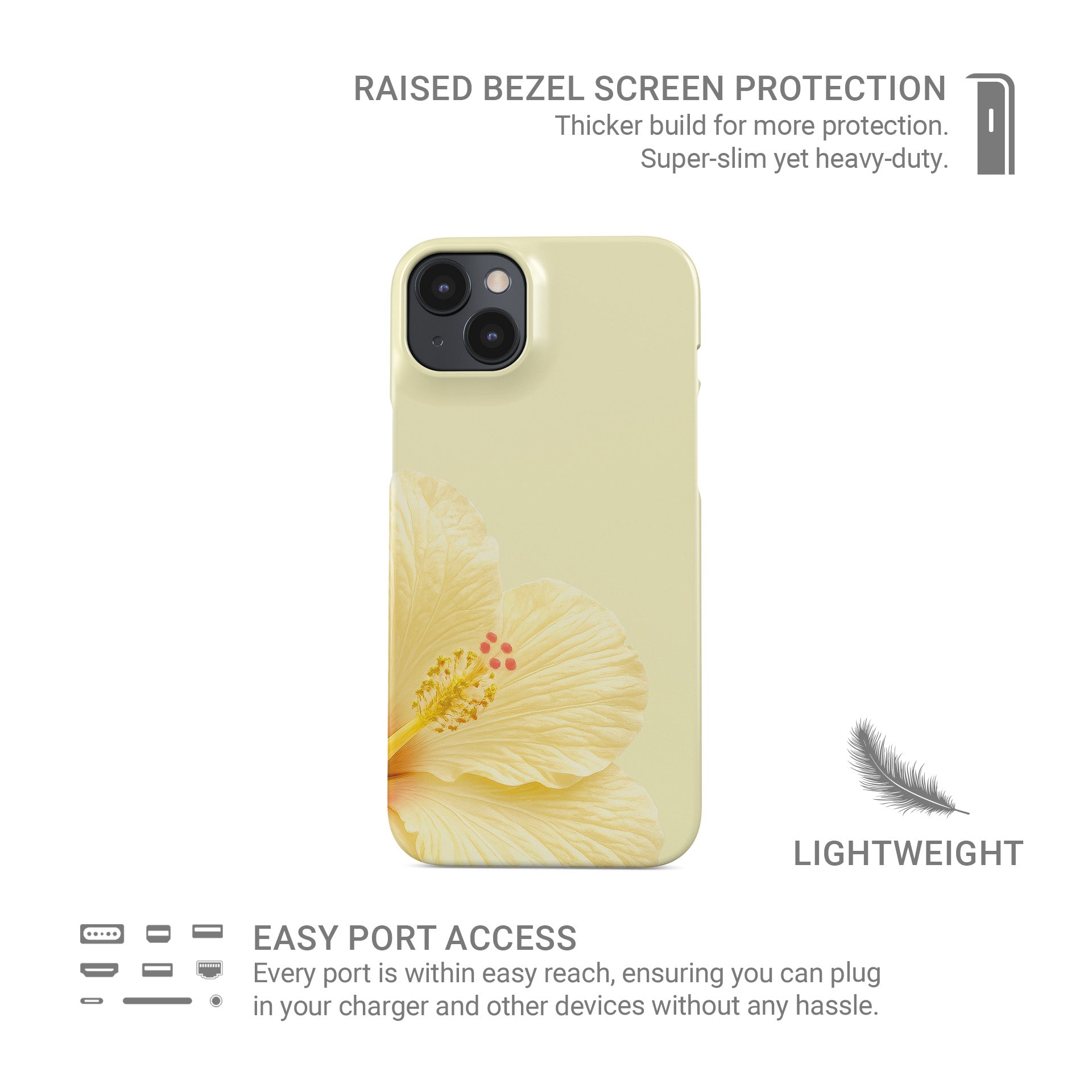 Lemon Hibiscus Bloom Snap Phone Case featuring a large cream hibiscus flower on a soft pastel background with a tropical floral aesthetic.