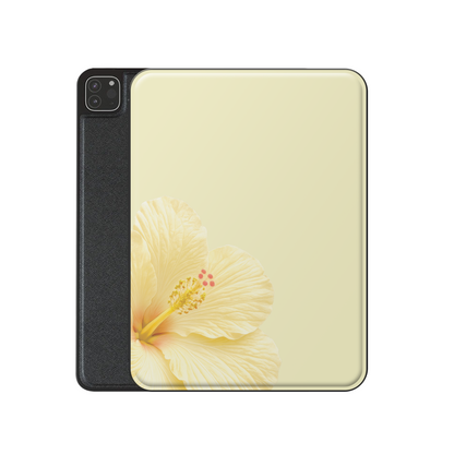Yellow hibiscus iPad case with soft floral print on a vegan leather Apple iPad folio case by Case & Charm.