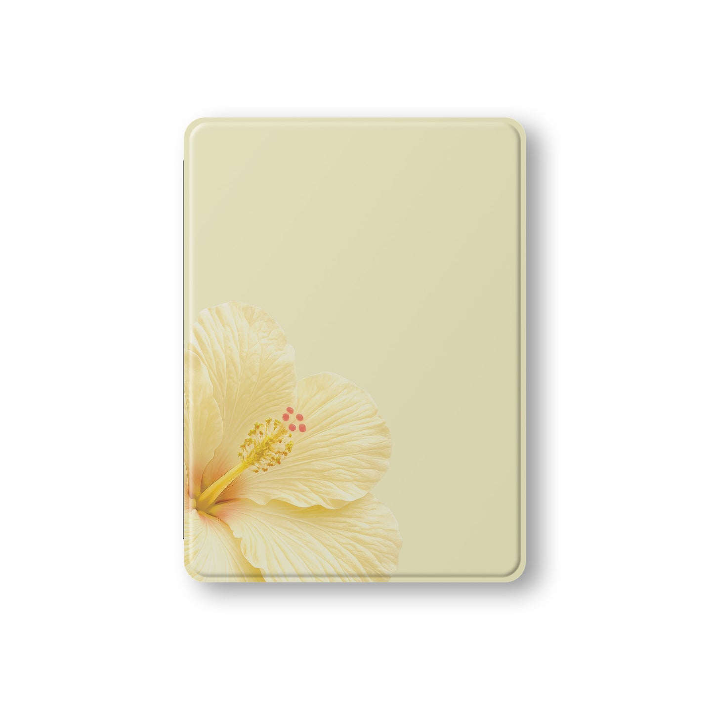 Yellow hibiscus iPad case with soft floral print on a vegan leather Apple iPad folio case by Case & Charm.