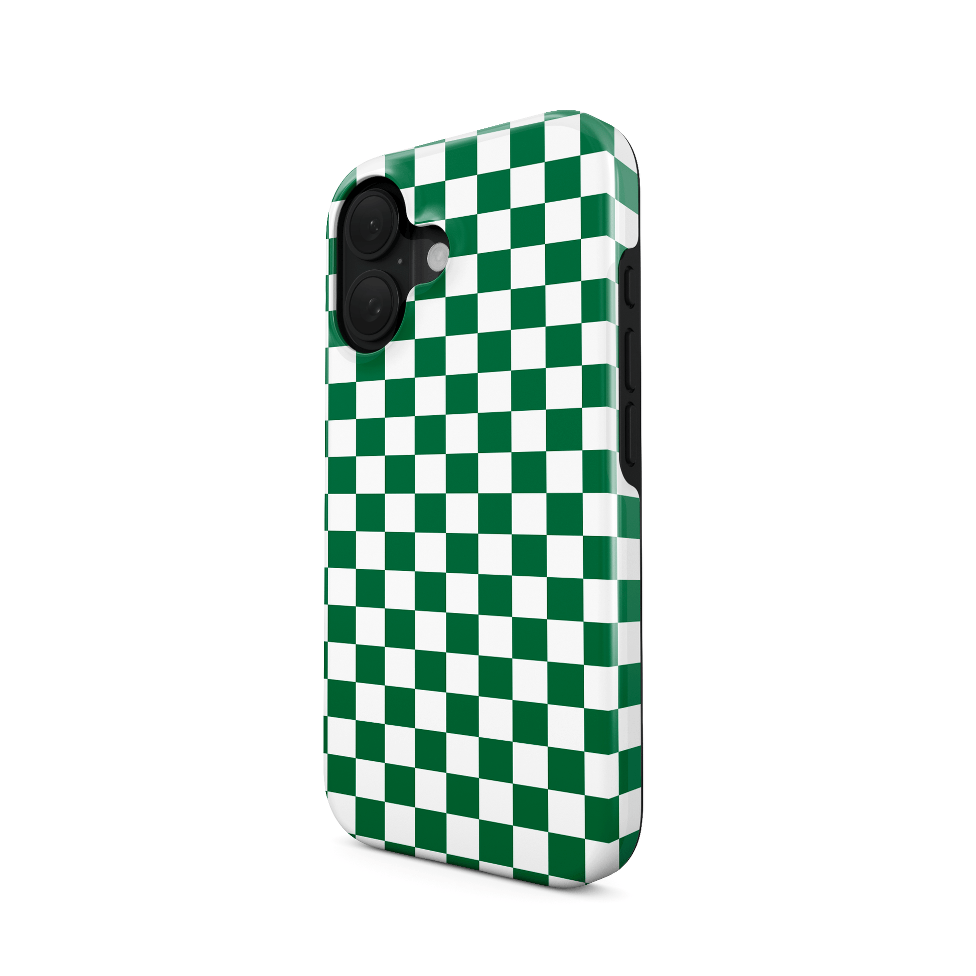 Green checkered MagSafe tough phone case – Matcha Grid design from the Checkmate Collection, dual-layer magnetic protective case for iPhone.