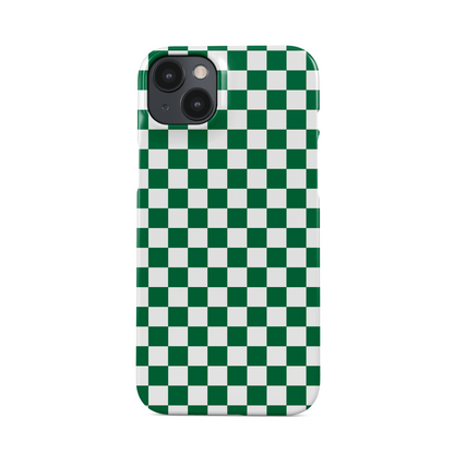 Green checkered snap phone case – Matcha Grid design from the Checkmate Collection, aesthetic slim phone case for iPhone, Samsung and Google Pixel