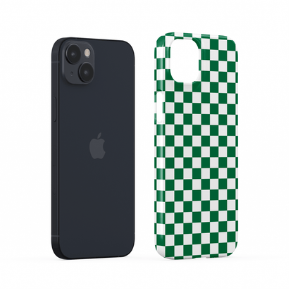 Green checkered snap phone case – Matcha Grid design from the Checkmate Collection, aesthetic slim phone case for iPhone, Samsung and Google Pixel