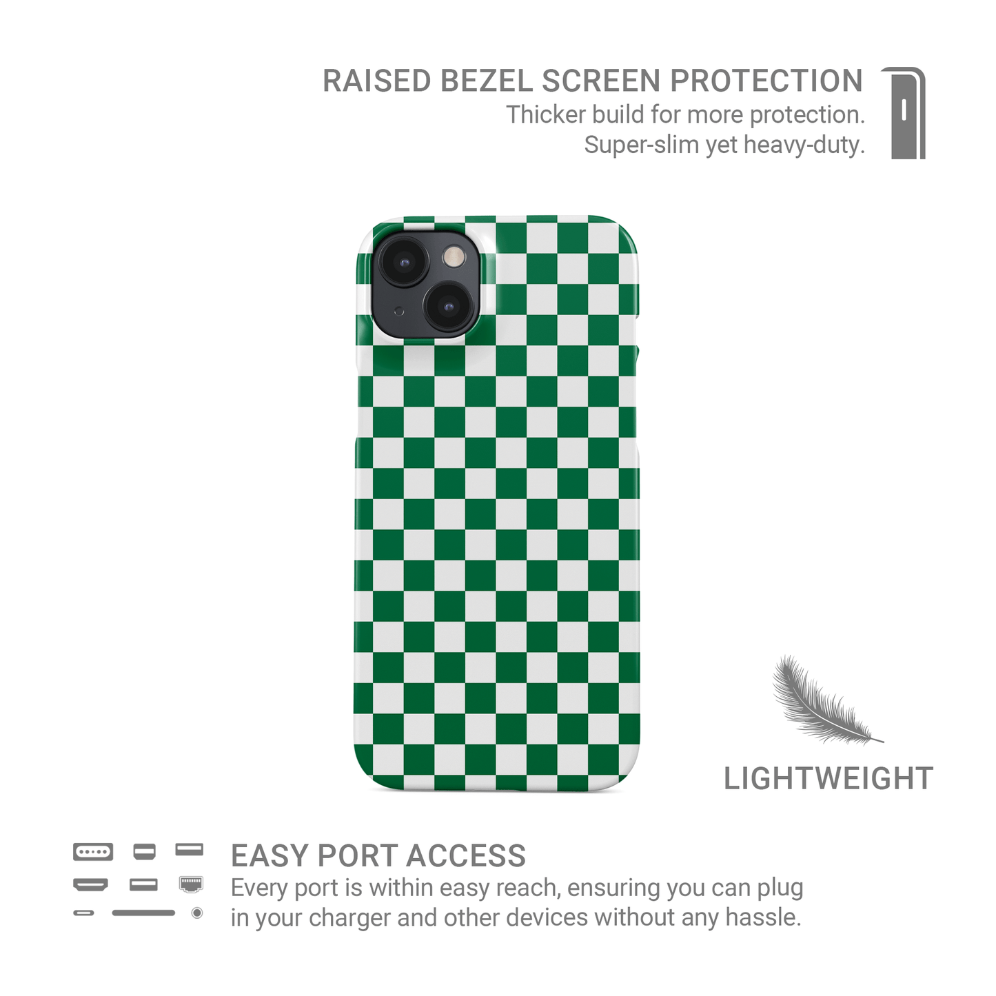 Green checkered snap phone case – Matcha Grid design from the Checkmate Collection, aesthetic slim phone case for iPhone, Samsung and Google Pixel