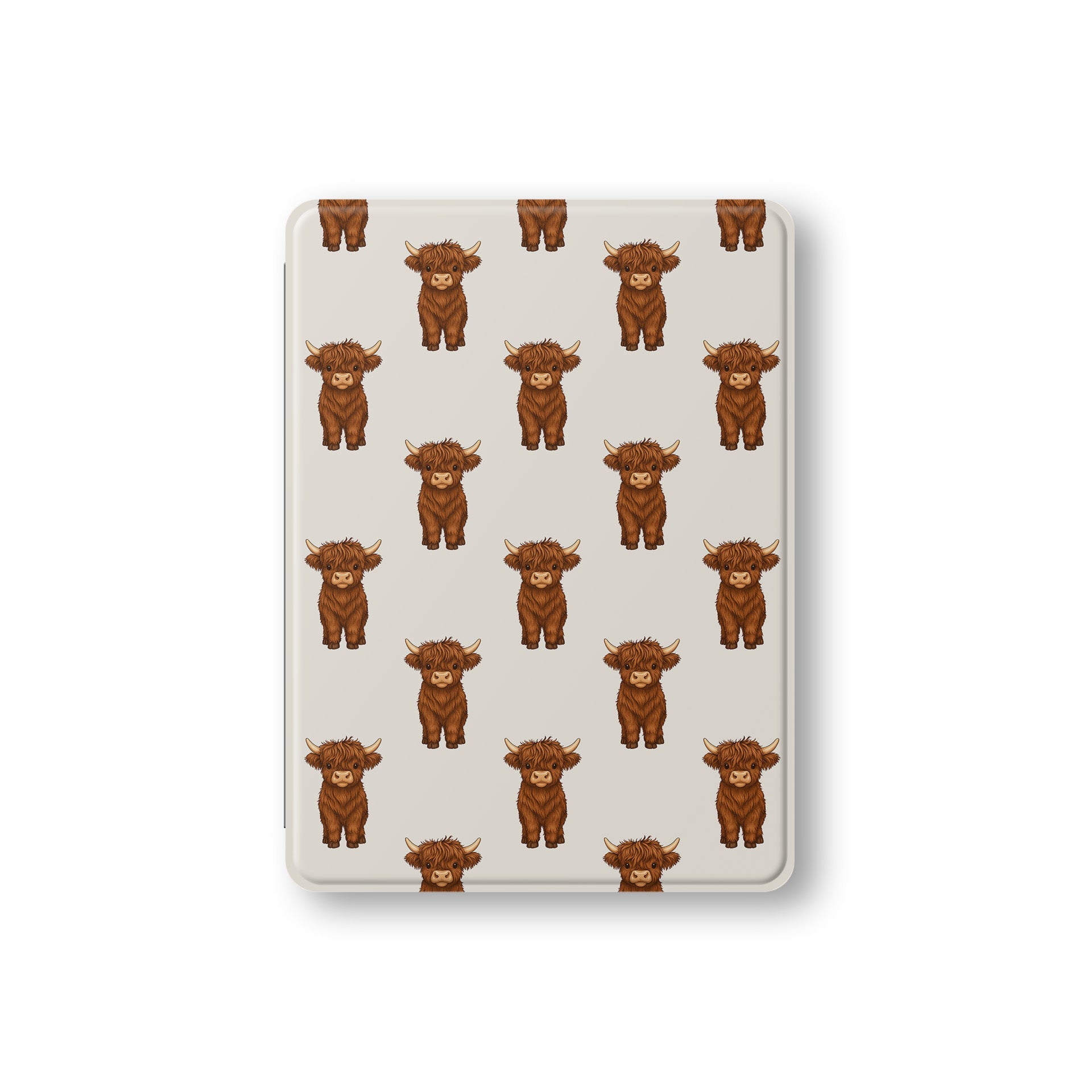 Premium vegan leather iPad cover with Highland calf design and Apple Pencil slot
