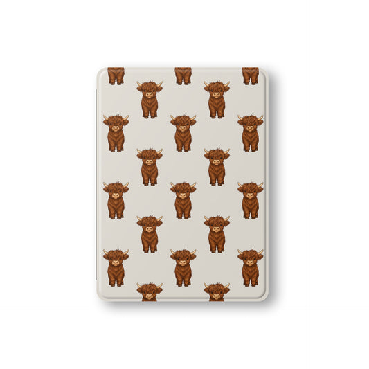 Premium vegan leather iPad cover with Highland calf design and Apple Pencil slot
