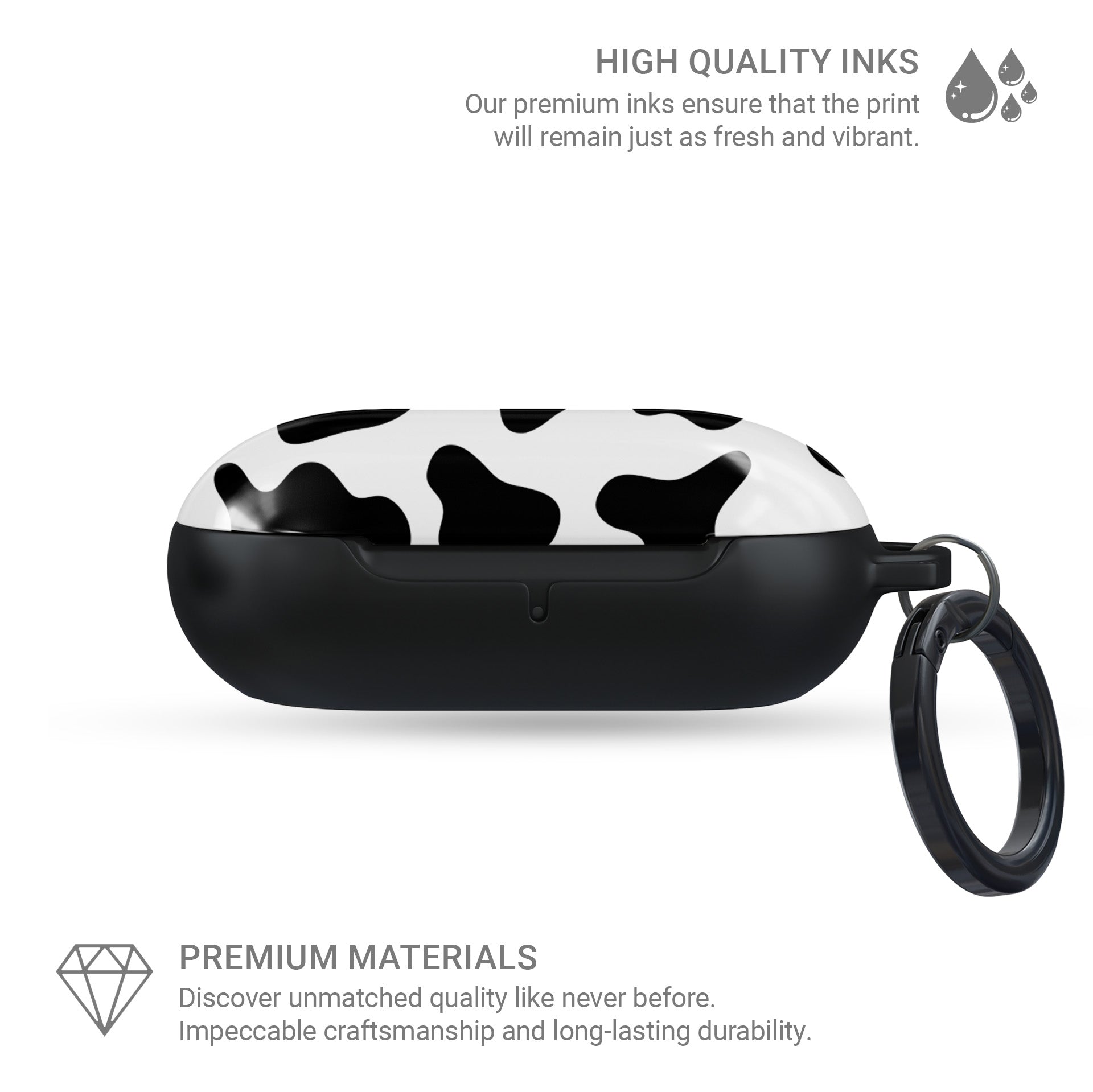 Durable Samsung Galaxy Buds case in chic cow print