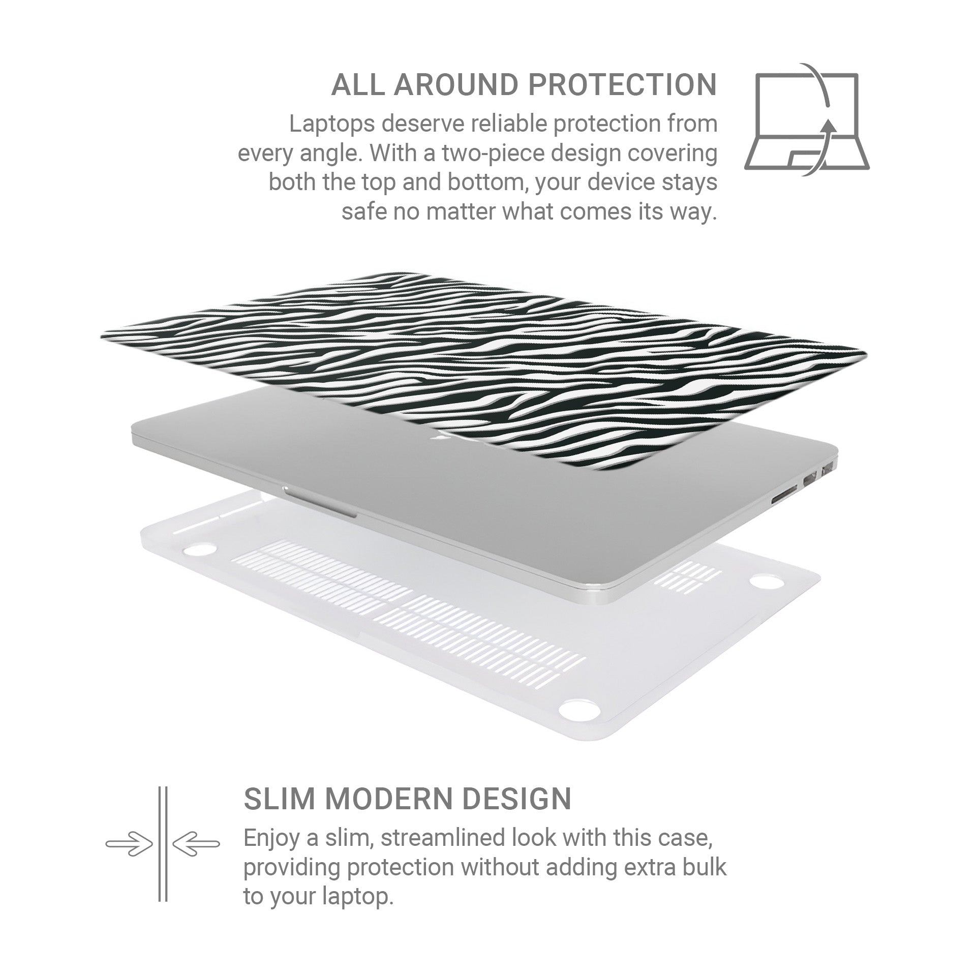 Case and Charm | Zebra Print Nocturnal Stride Protective MacBook Case - Tech Accessories