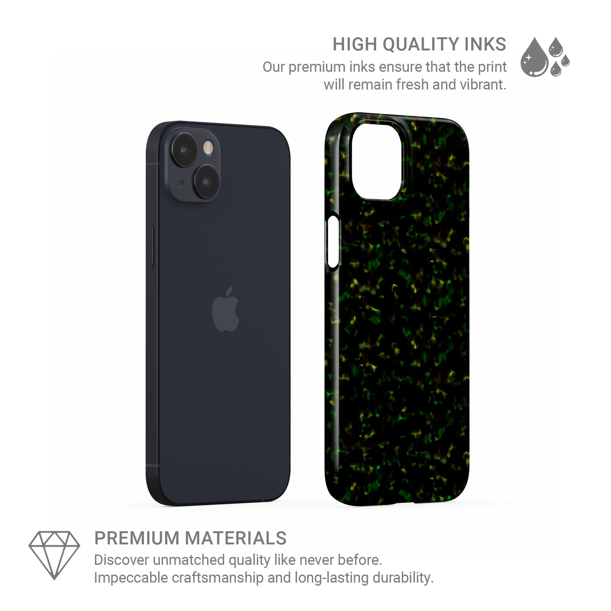Obsidian Moss Snap protective Phone Case in glossy green and gold marbled design – Ink and Ember Collection by Case & Charm
