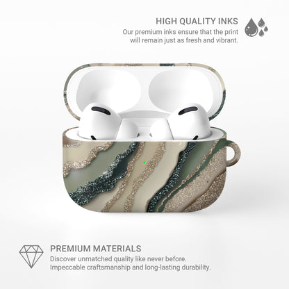 green marble agate style airpods case with gold glitter effect aesthetic design