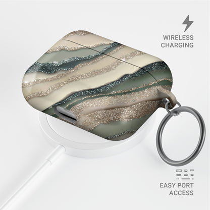 green marble agate style airpods case with gold glitter effect aesthetic design