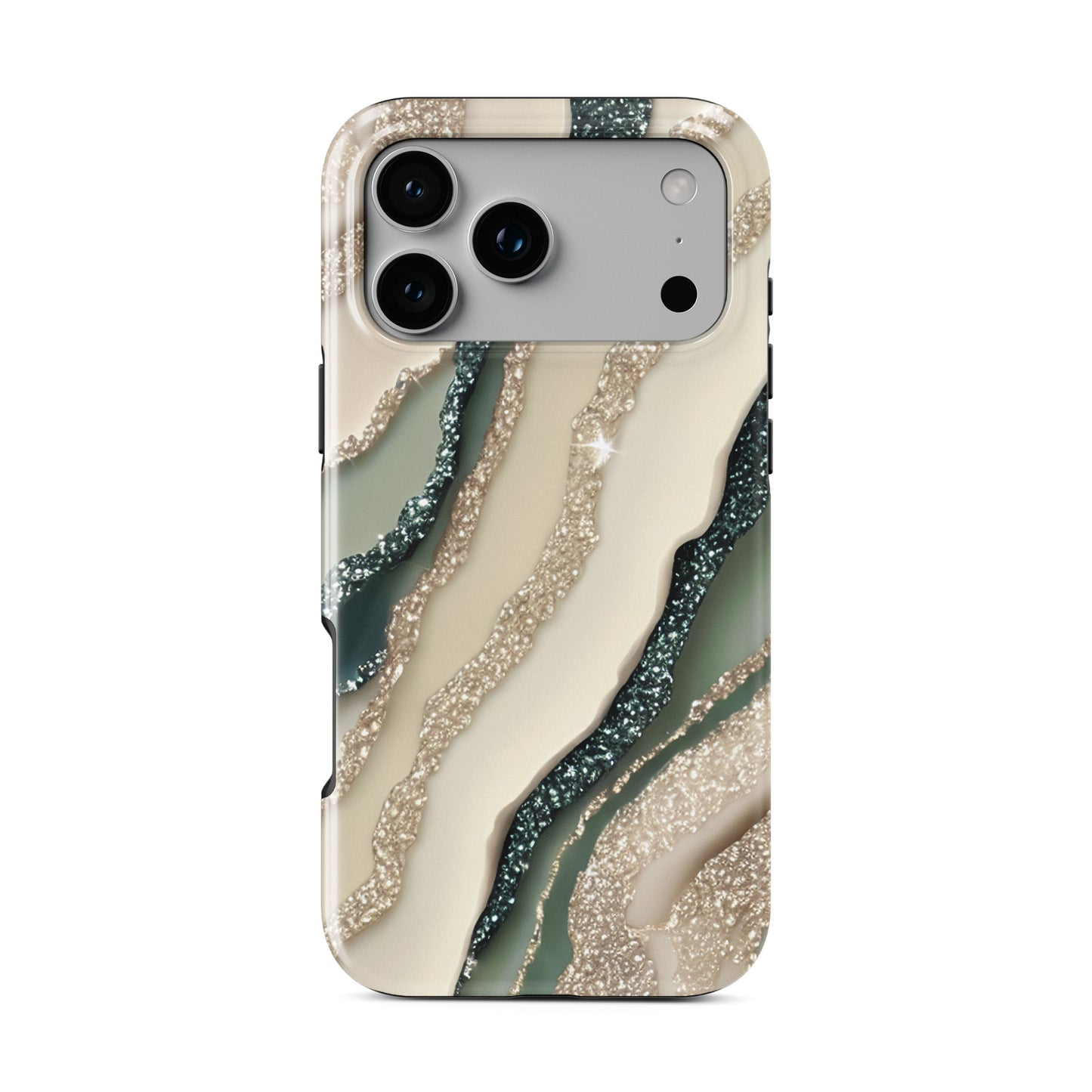 green and gold marble phone case with sparkle effect aesthetic magsafe tough iphone case