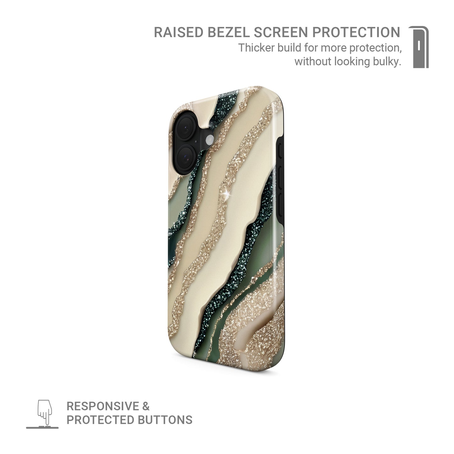 green and gold marble phone case with sparkle effect aesthetic magsafe tough iphone case