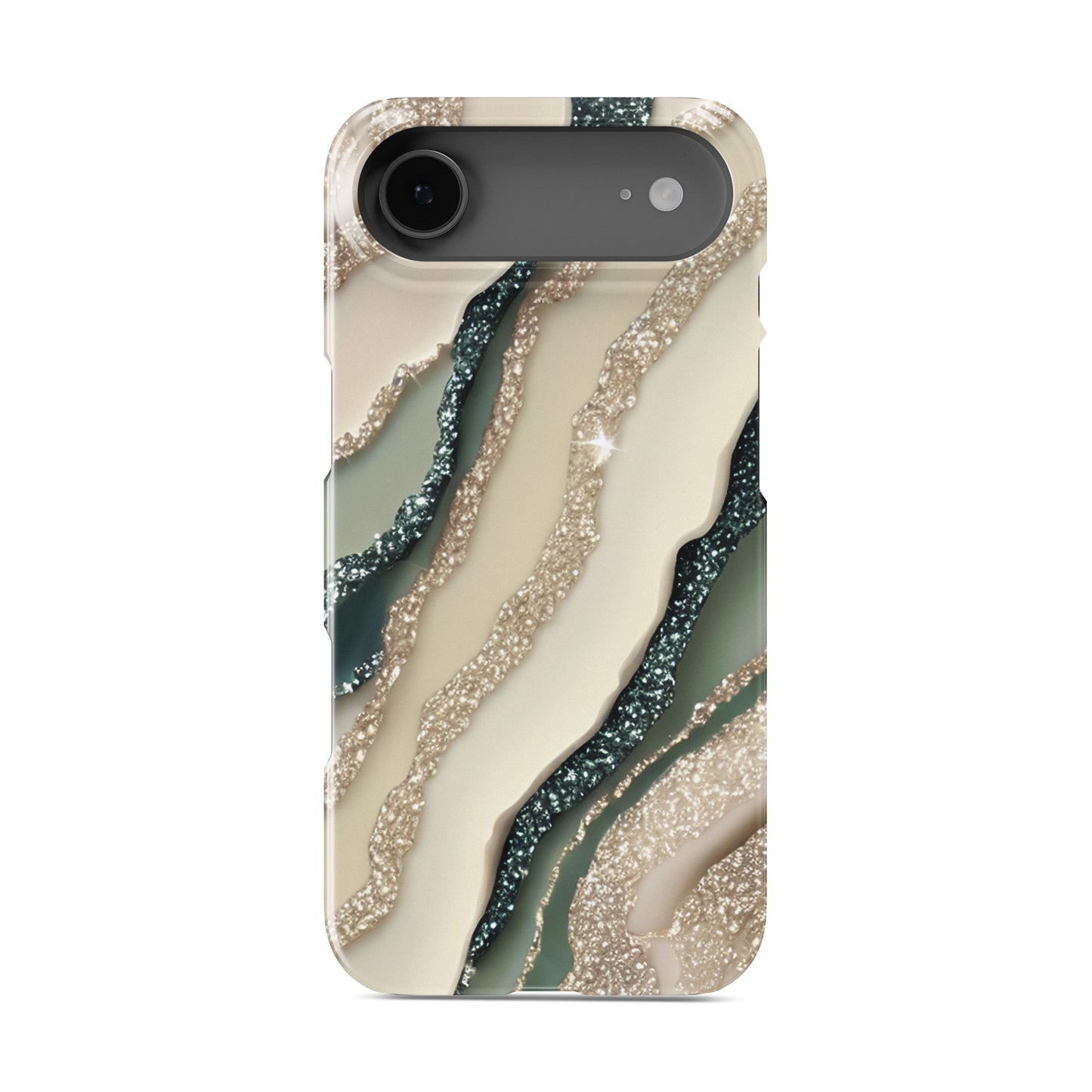 sage green marble style protective phone case with gold style sparkle pattern, neutral aesthetic slim snap case for iPhone