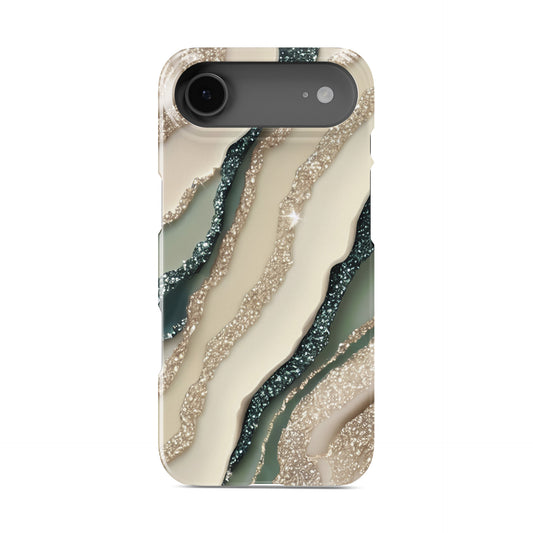 sage green marble style protective phone case with gold style sparkle pattern, neutral aesthetic slim snap case for iPhone