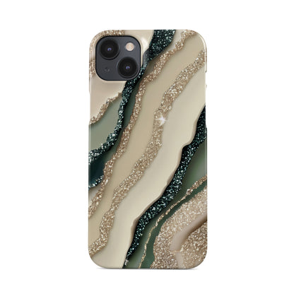 sage green marble style protective phone case with gold style sparkle pattern, neutral aesthetic slim snap case for iPhone