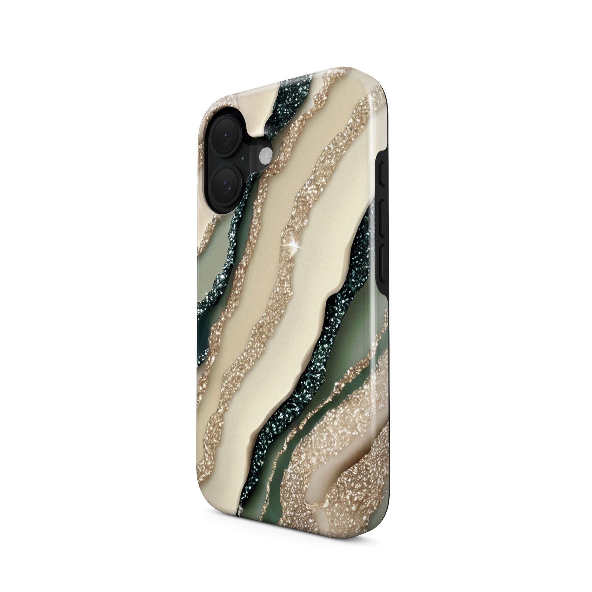 green marble protective phone case with gold style sparkle design, neutral aesthetic tough case for iPhone Samsung and Google phones