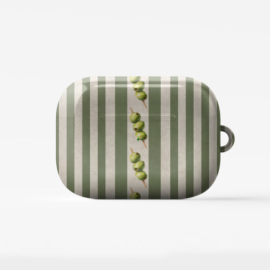olive stripe airpods case with green stripes and cocktail olive design