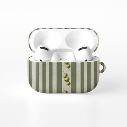 olive stripe airpods case with green stripes and cocktail olive design