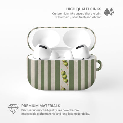 olive stripe airpods case with green stripes and cocktail olive design
