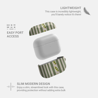 olive stripe airpods case with green stripes and cocktail olive design