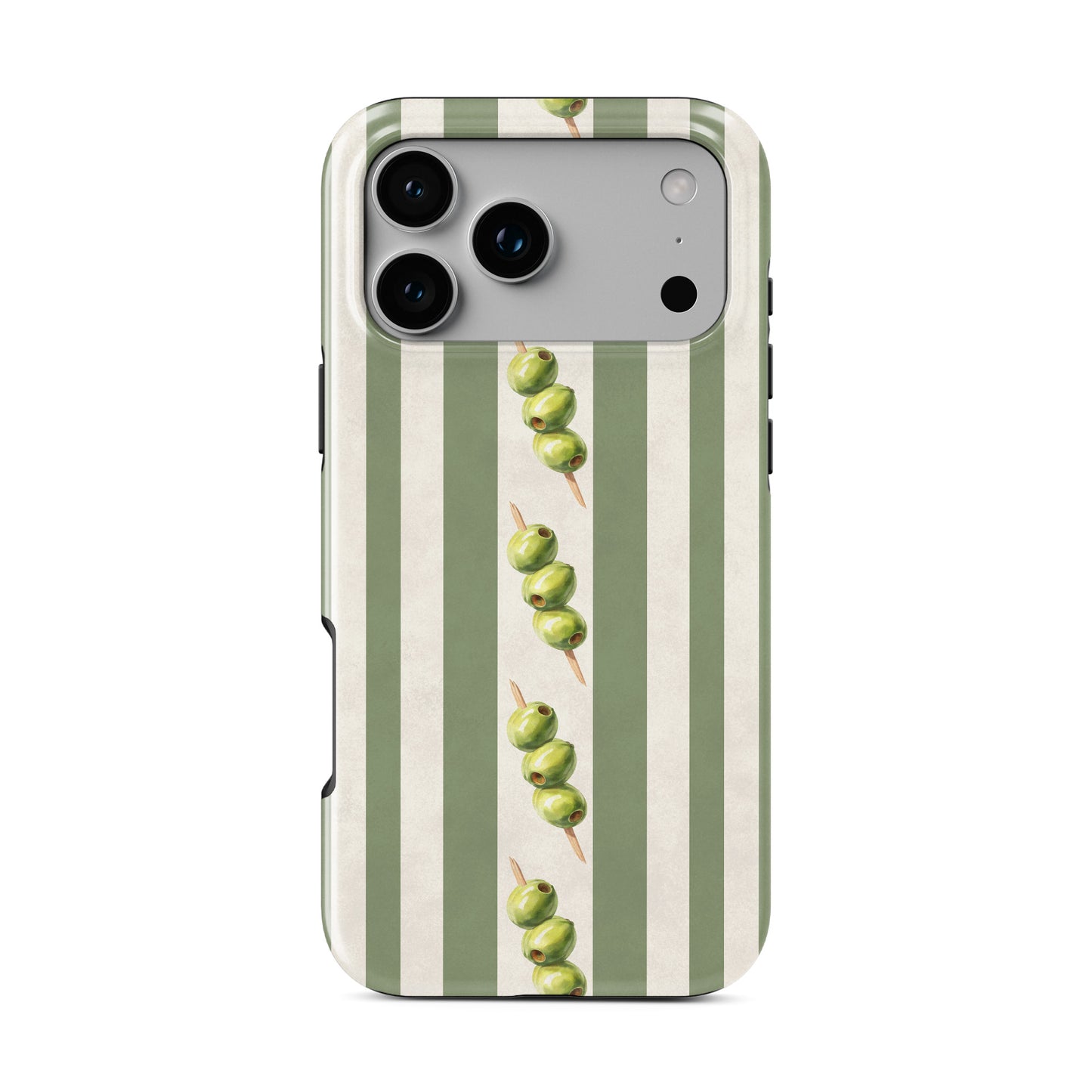 olive stripe phone case with green stripes and olives aesthetic magsafe tough iphone case