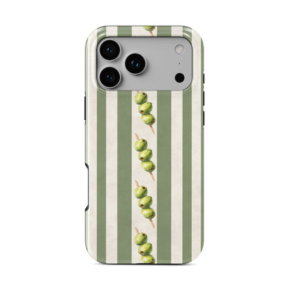 olive stripe phone case with green stripes and olives aesthetic magsafe tough iphone case