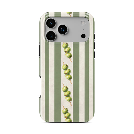 olive stripe phone case with green stripes and olives aesthetic magsafe tough iphone case