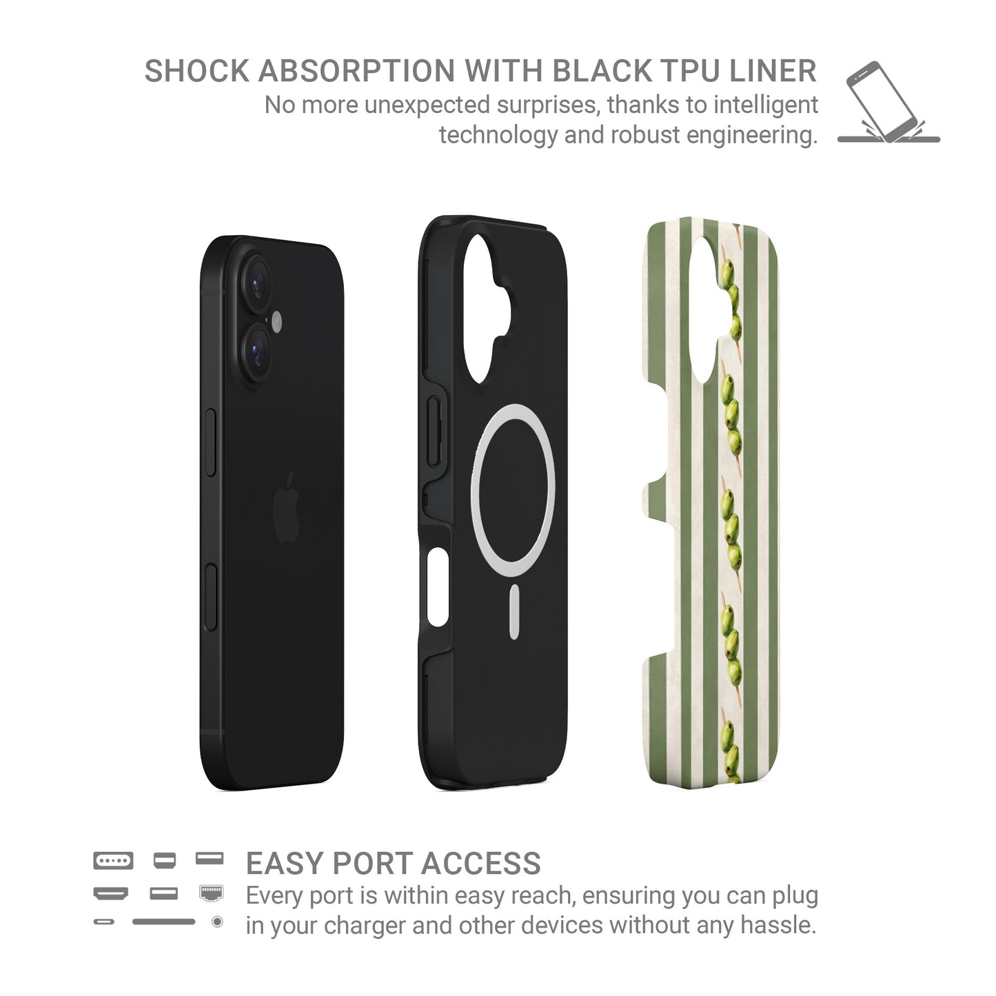 olive stripe phone case with green stripes and olives aesthetic magsafe tough iphone case