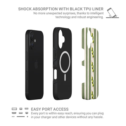 olive stripe phone case with green stripes and olives aesthetic magsafe tough iphone case