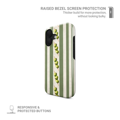 olive stripe phone case with green stripes and olives aesthetic magsafe tough iphone case