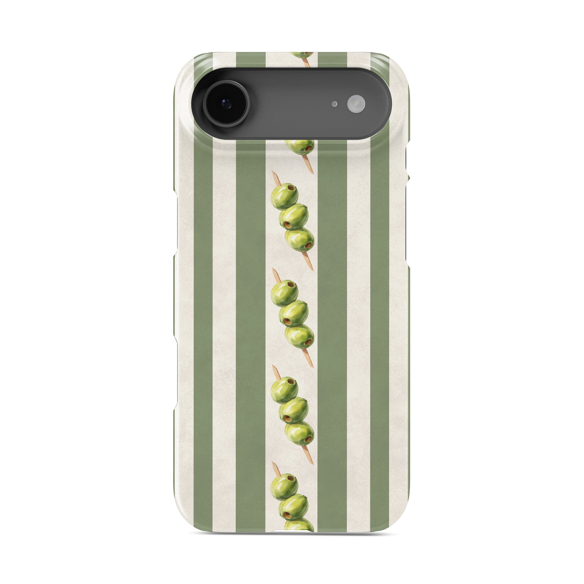 protective green stripe phone case with olives design, olive aesthetic slim snap case for iPhone