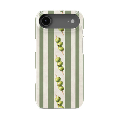 protective green stripe phone case with olives design, olive aesthetic slim snap case for iPhone