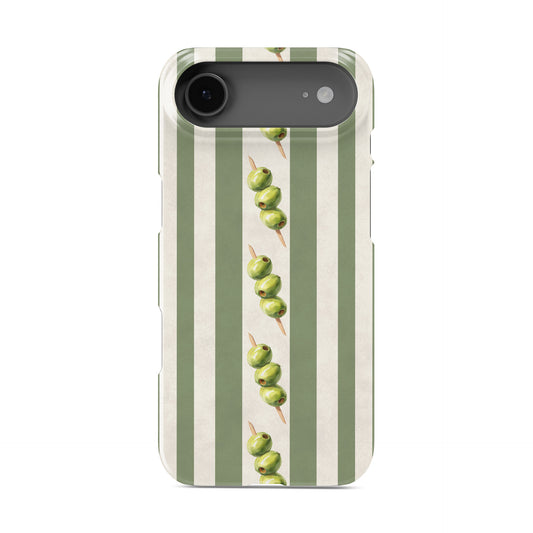 protective green stripe phone case with olives design, olive aesthetic slim snap case for iPhone