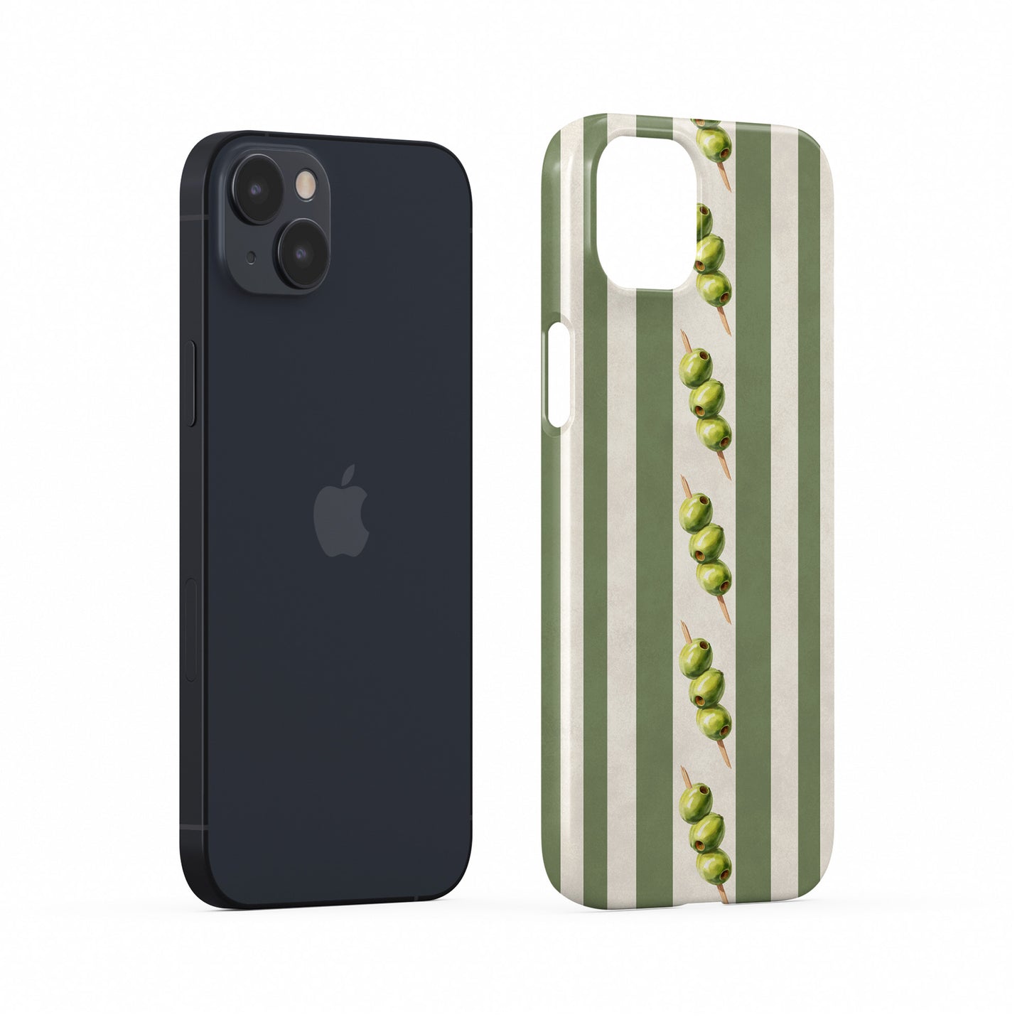 protective green stripe phone case with olives design, olive aesthetic slim snap case for iPhone
