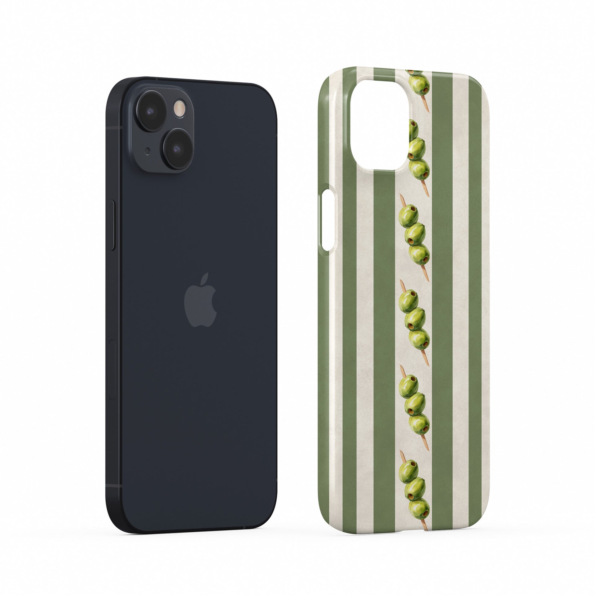 protective green stripe phone case with olives design, olive aesthetic slim snap case for iPhone