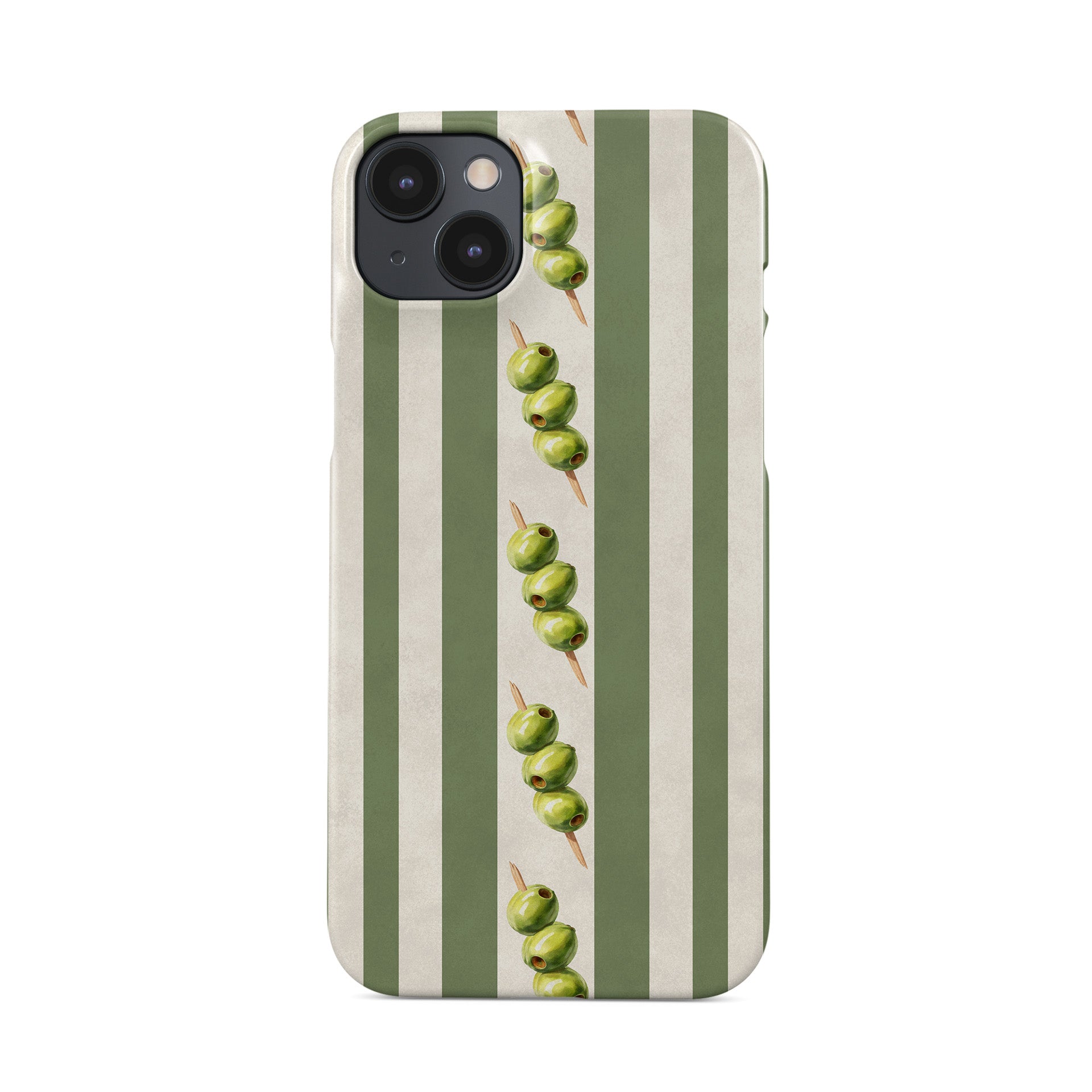 protective green stripe phone case with olives design, olive aesthetic slim snap case for iPhone