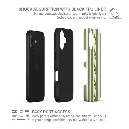 green stripe protective phone case with olive skewer design, olive aesthetic tough case for iPhone Samsung and Google phones