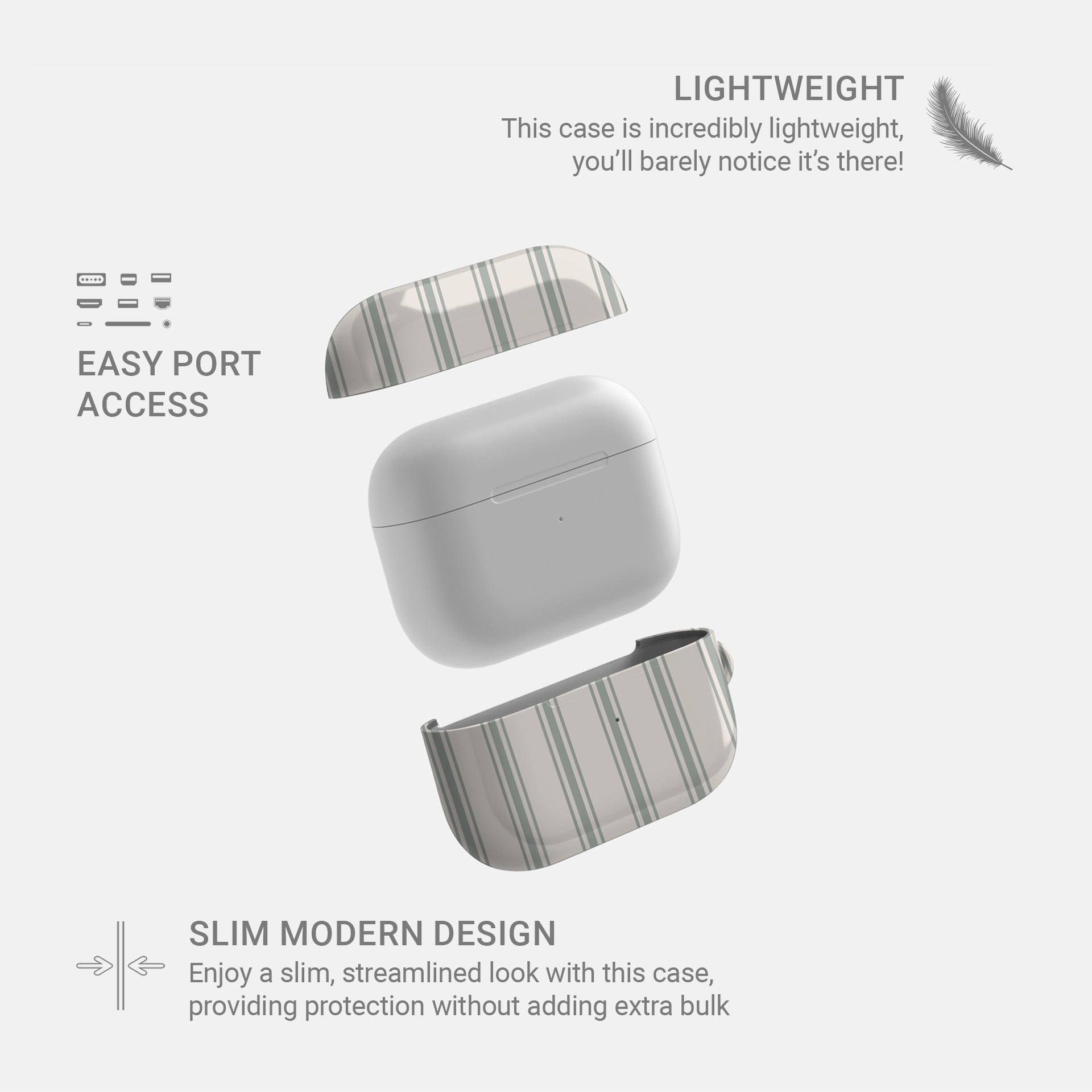 ooh la la airpods case striped neutral airpods cover french quote airpods case aesthetic glossy airpods case slim protective case