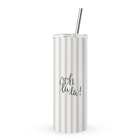 aesthetic 20oz tumbler ooh la la tumbler neutral striped tumbler sage green tumbler chic coffee tumbler reusable cup aesthetic