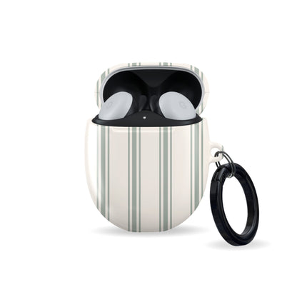 sage green striped pixel buds case neutral earbuds case aesthetic google buds cover minimal stripe glossy slim protective case