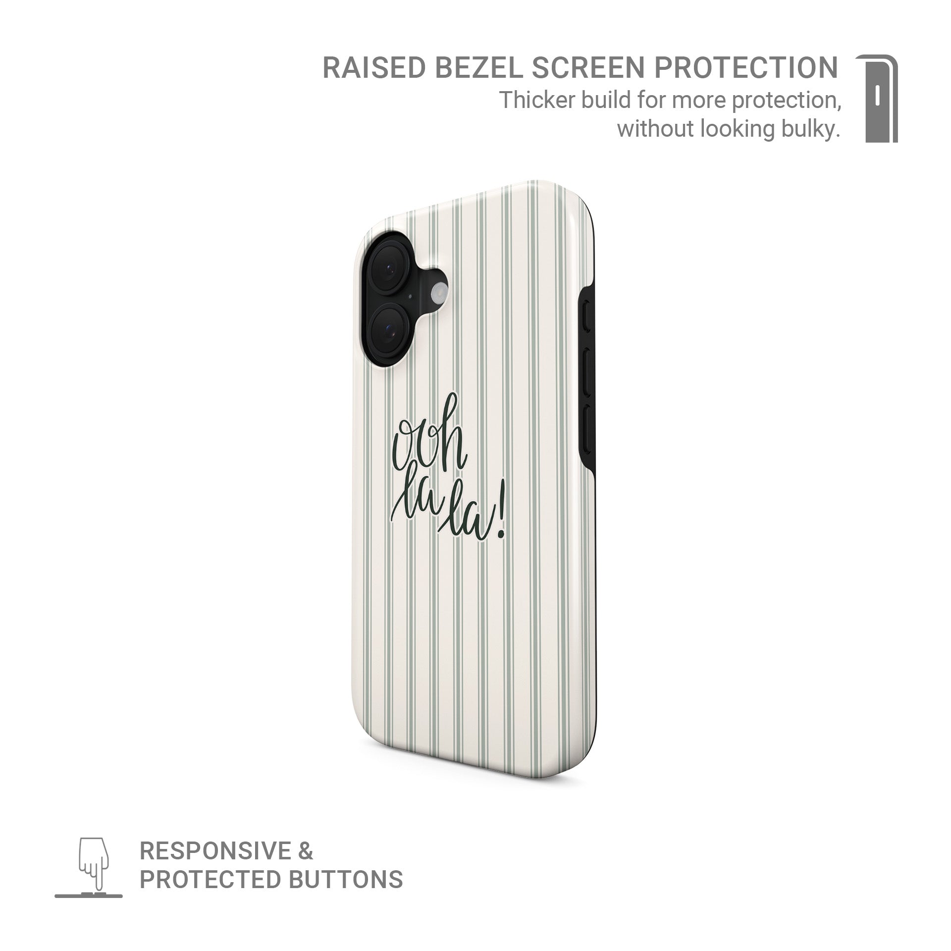 ooh la la tough phone case with neutral stripe background cute aesthetic iphone 15 case minimal quote design stylish cover
