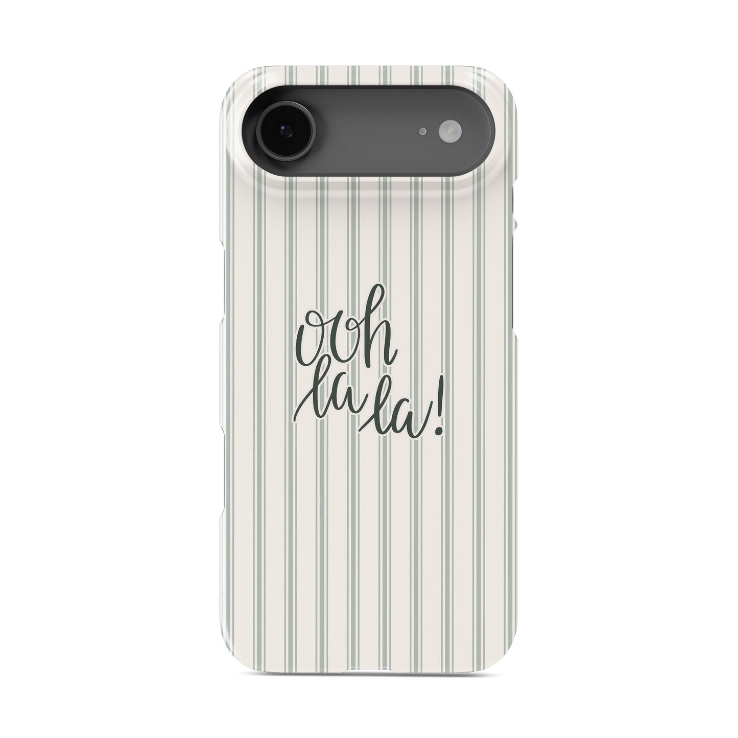parisian aesthetic phone case with blush stripe pattern and ooh la la text cute iphone 15 case minimal pink design